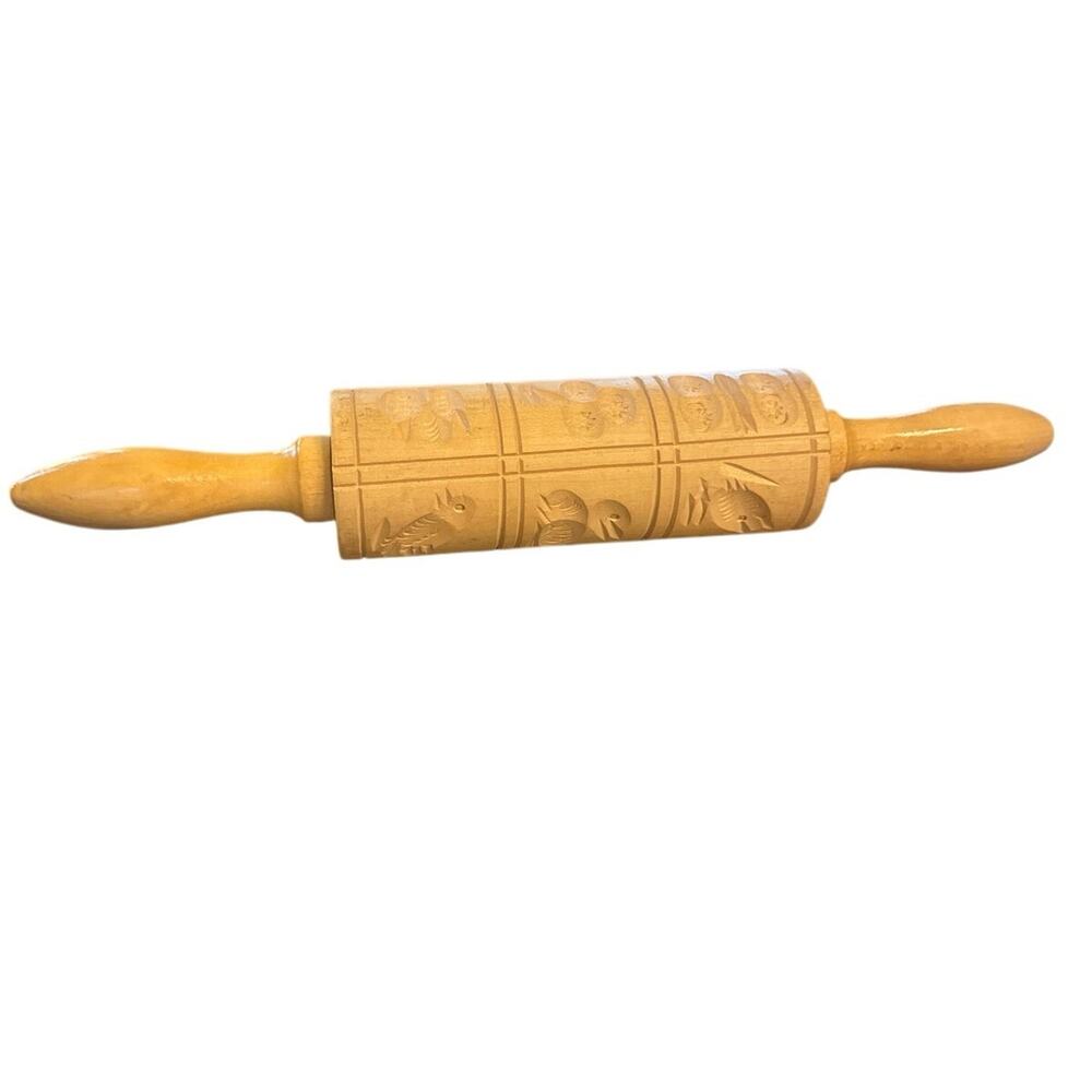 Vintage Springerle Wooden Rolling Pin Cookie Stamp Press Mold Scandinavian